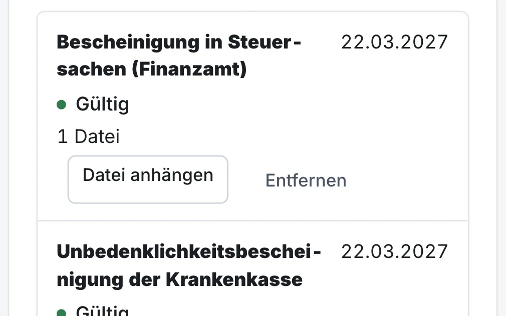 Nachweise im Tresor, jeder gültig bis 2027